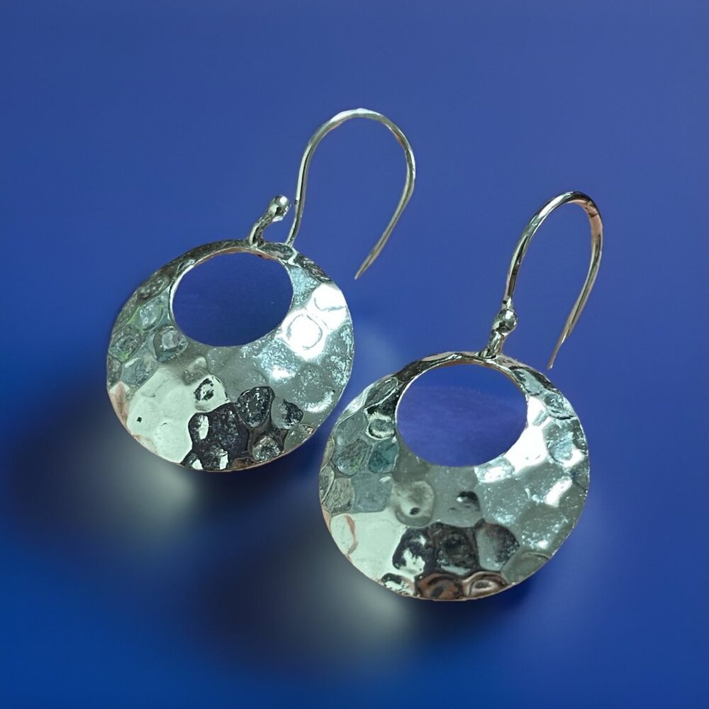 Signed 925 Sterling Silver Hammered Dangle Earrings Pierced